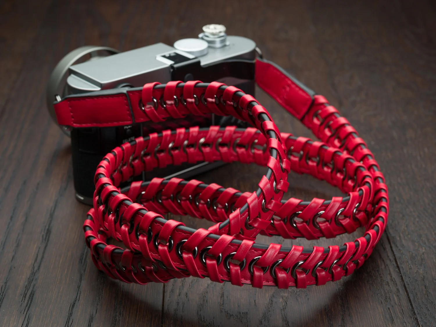 Red Designer Leather Napa camera strap for leica sony fuji q m9 m10