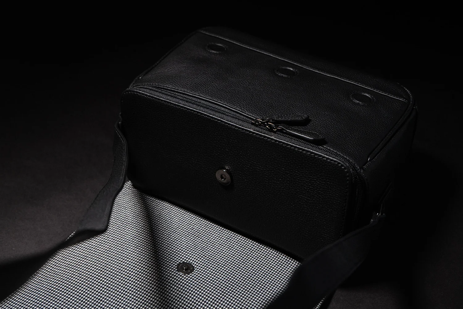 luxury designer black quilted leather camera bag