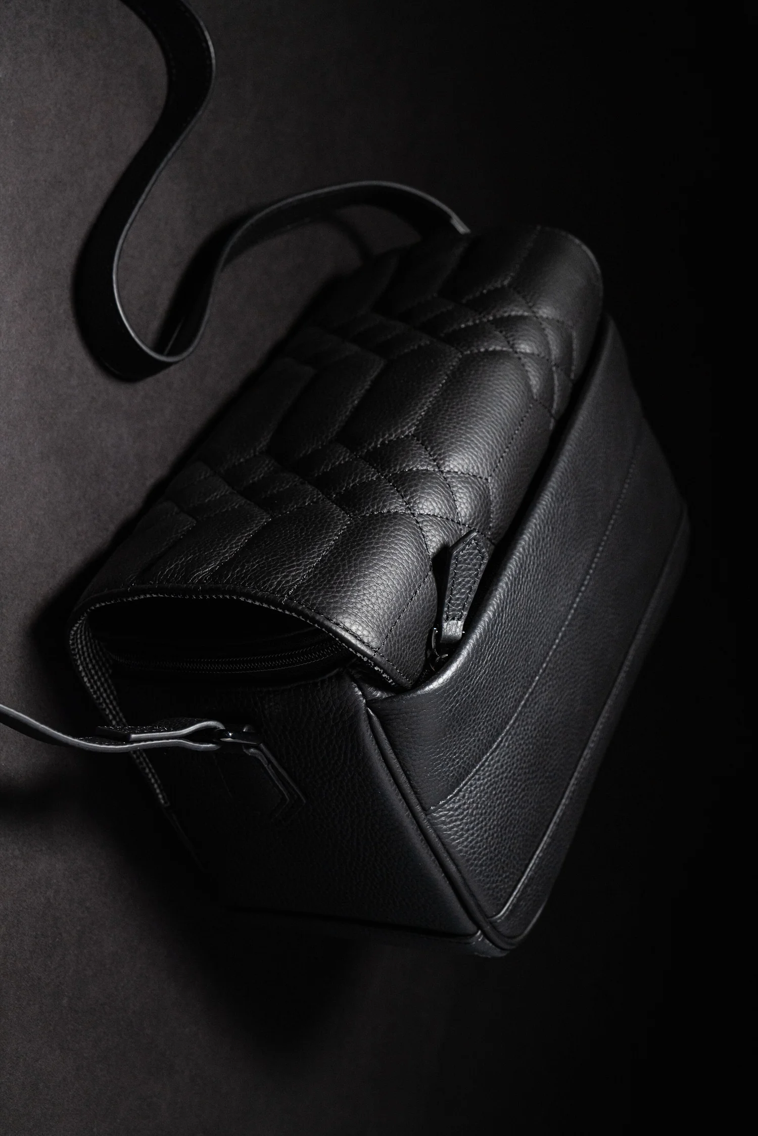 luxury designer black quilted leather camera bag
