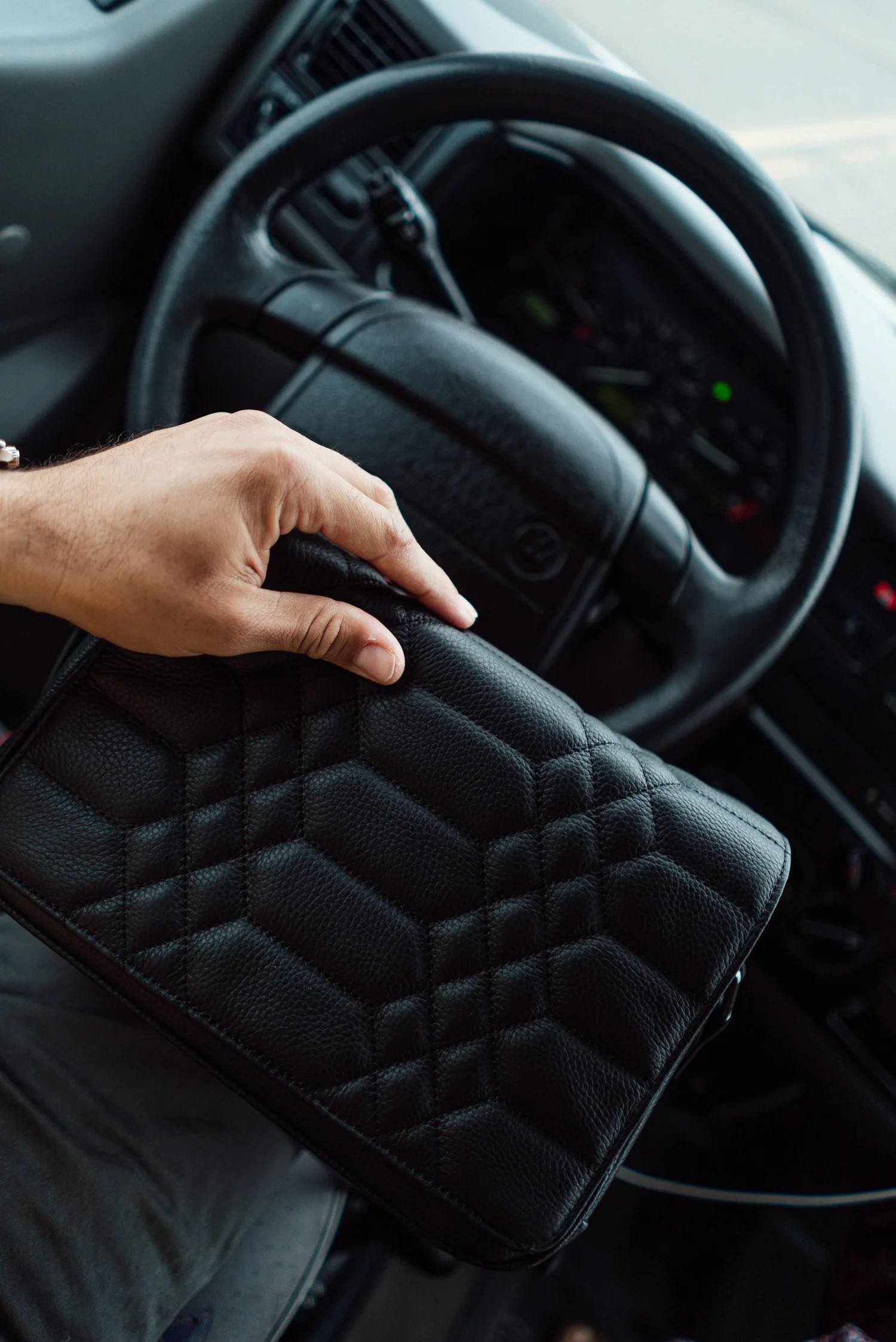 luxury designer black quilted leather camera bag