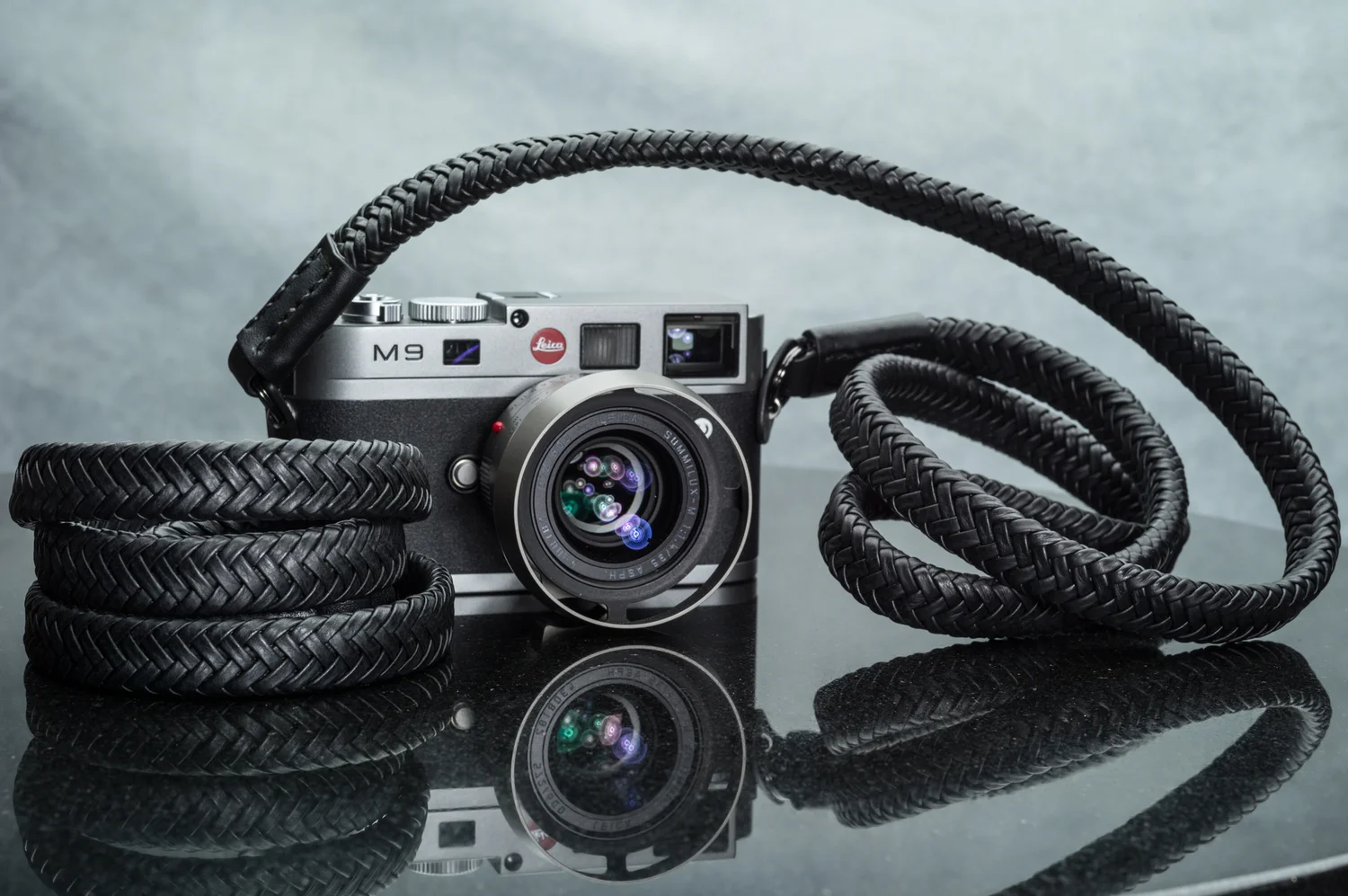 Luxury Leather Camera Strap, Leica, Sony, Fuji, Braided, black