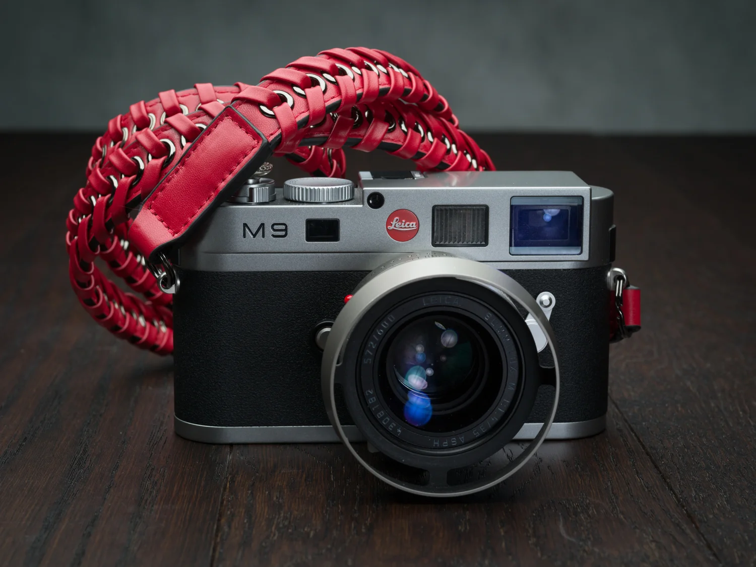 Red Designer Leather Napa camera strap for leica sony fuji q m9 m10
