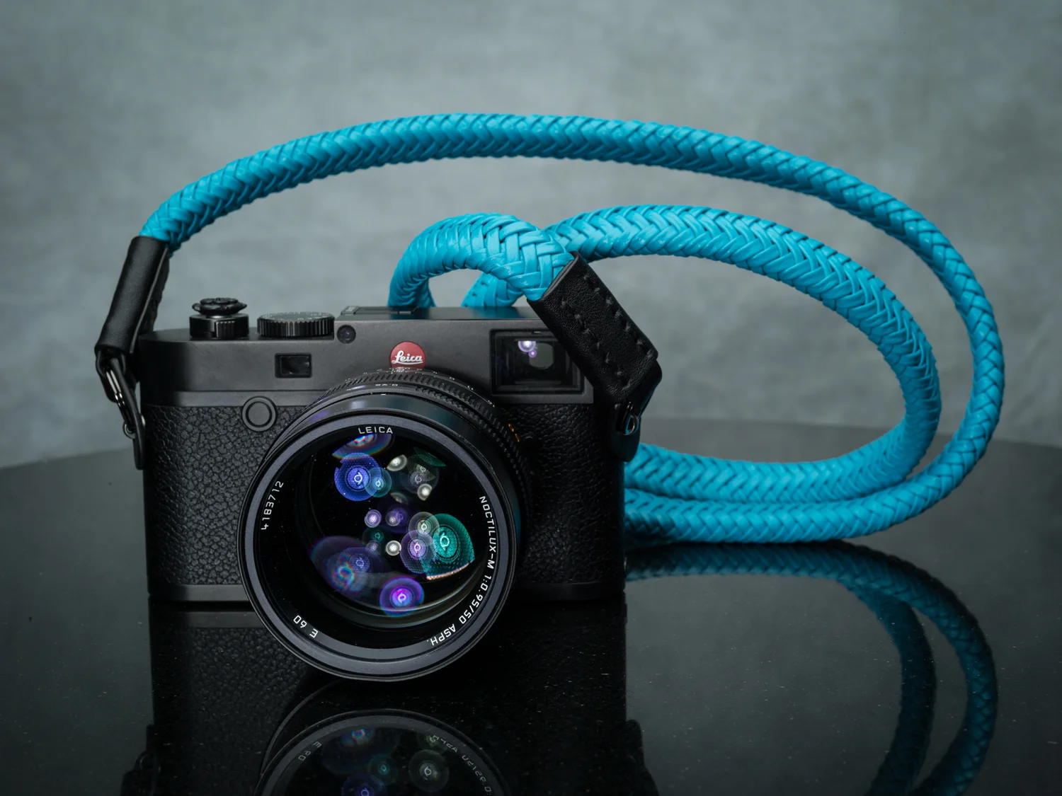 Miami blue leather braided camera strap for leica m10 m240 m9 q q2