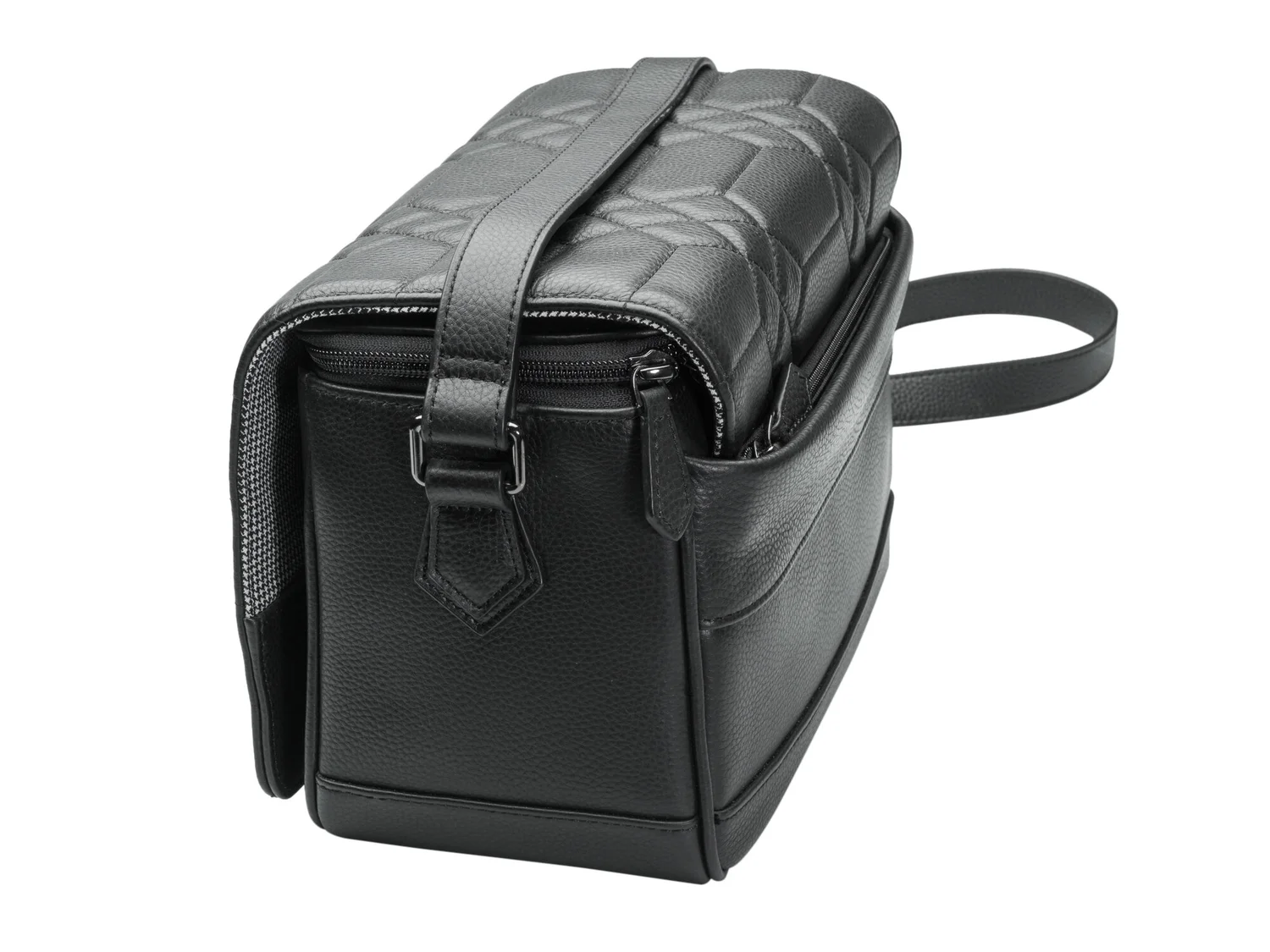 luxury designer black quilted leather camera bag