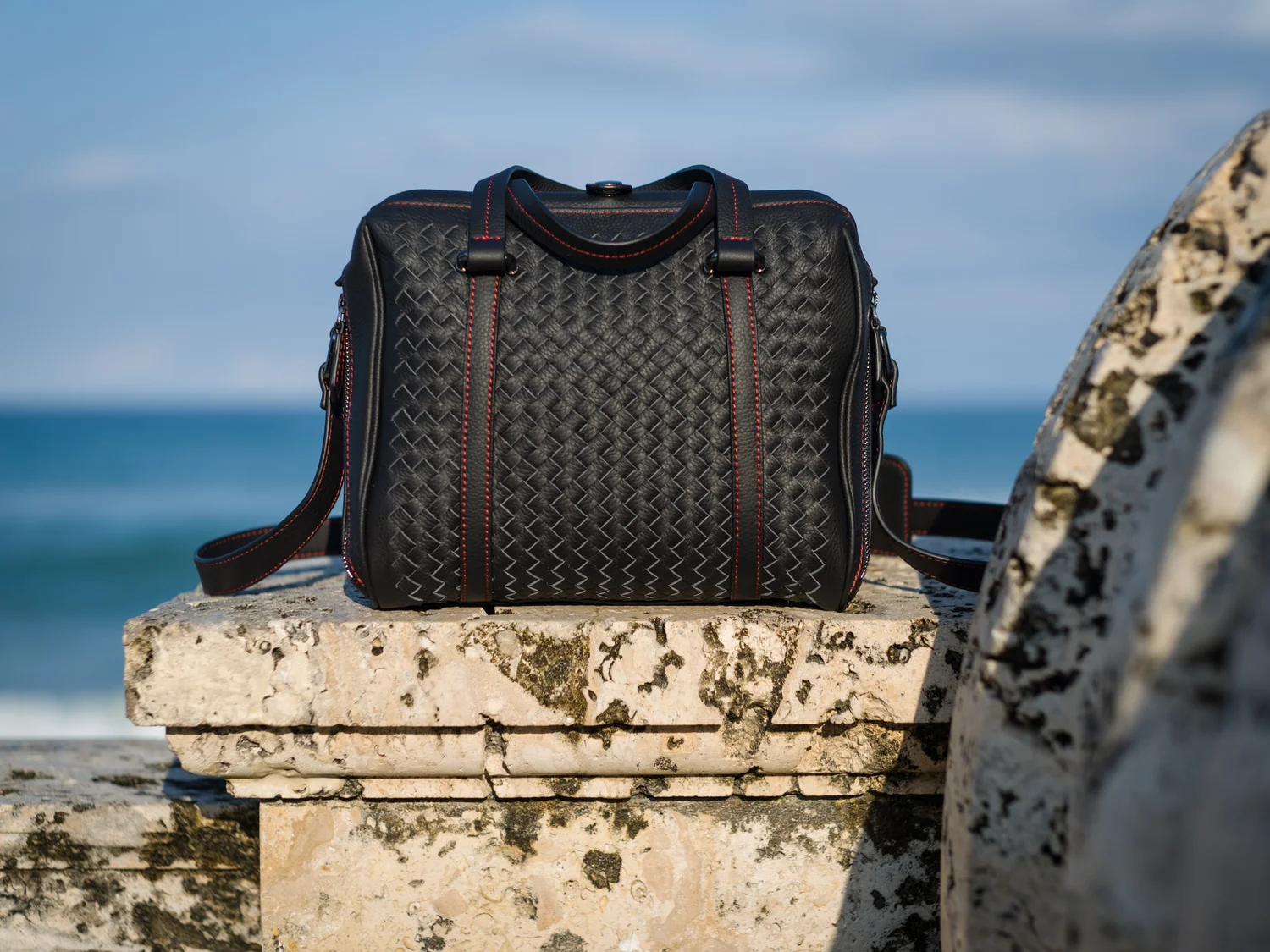 Hand woven leather designer luxury camera bag for leica, palm beach, Miami, LA, Dubai, Hong Kong, New York,