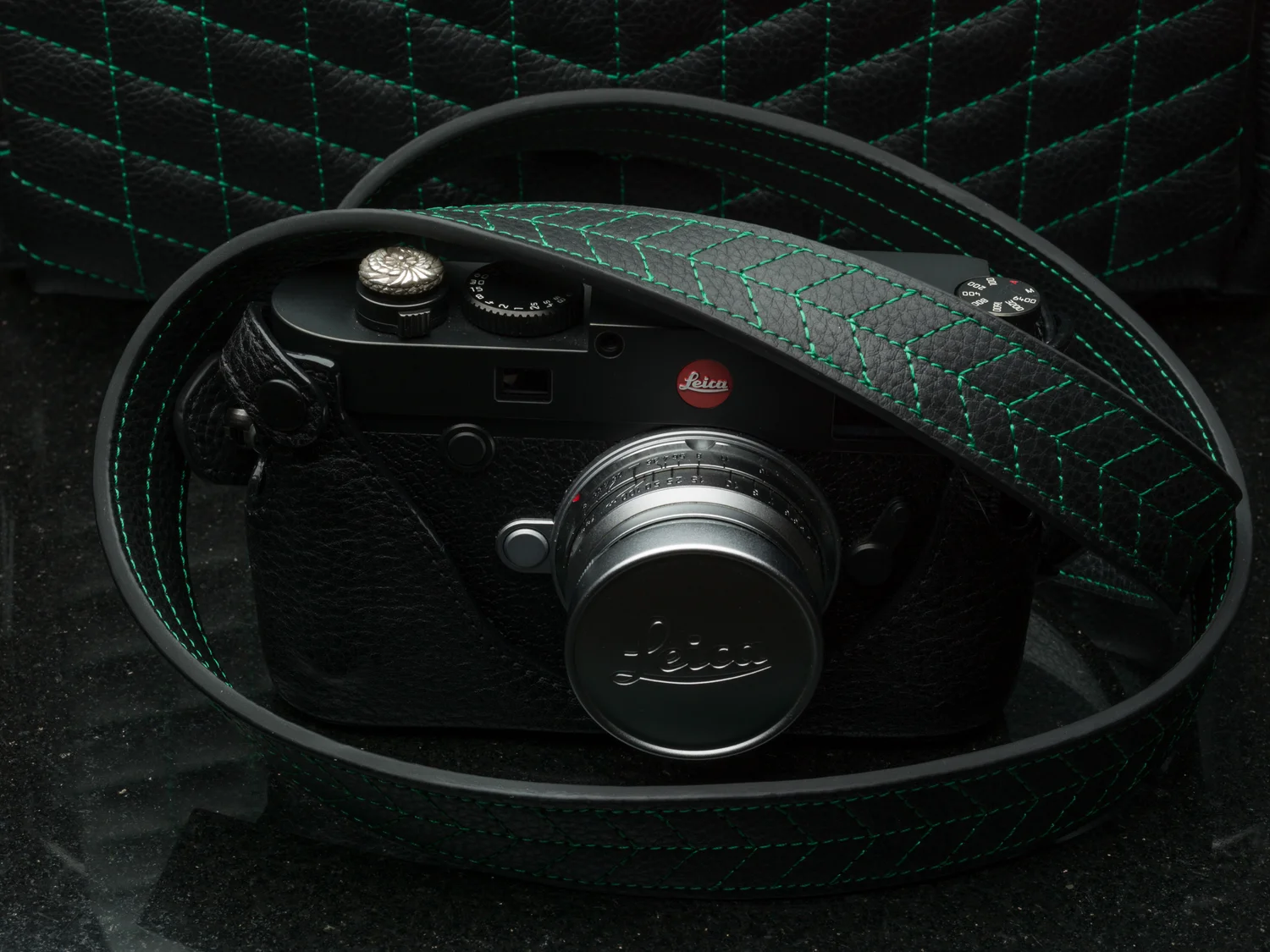 Vi Vante HULK "Classic Tread" Black Leather Camera Strap Green Stitch Edition of 5