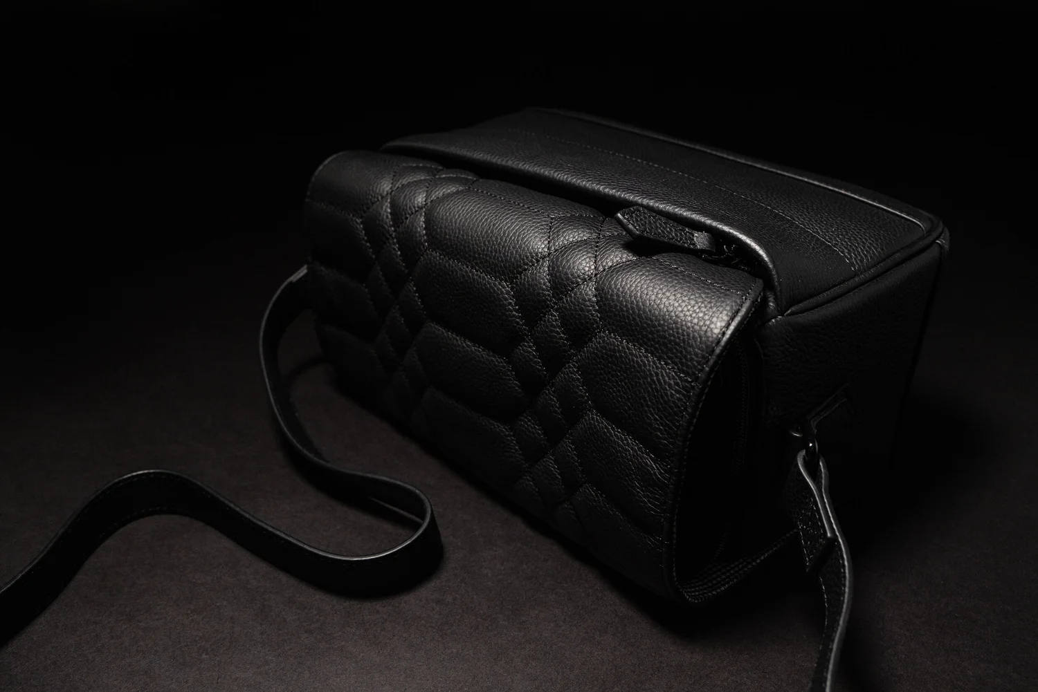 luxury designer black quilted leather camera bag
