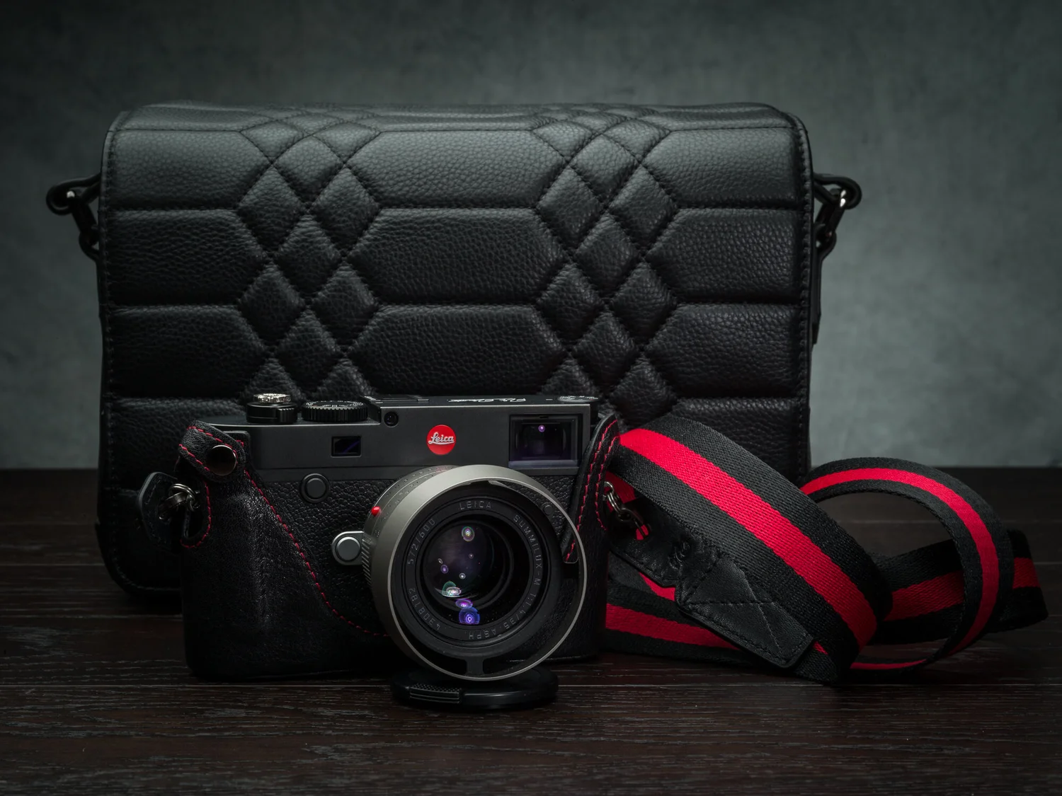 luxury designer black quilted leather camera bag