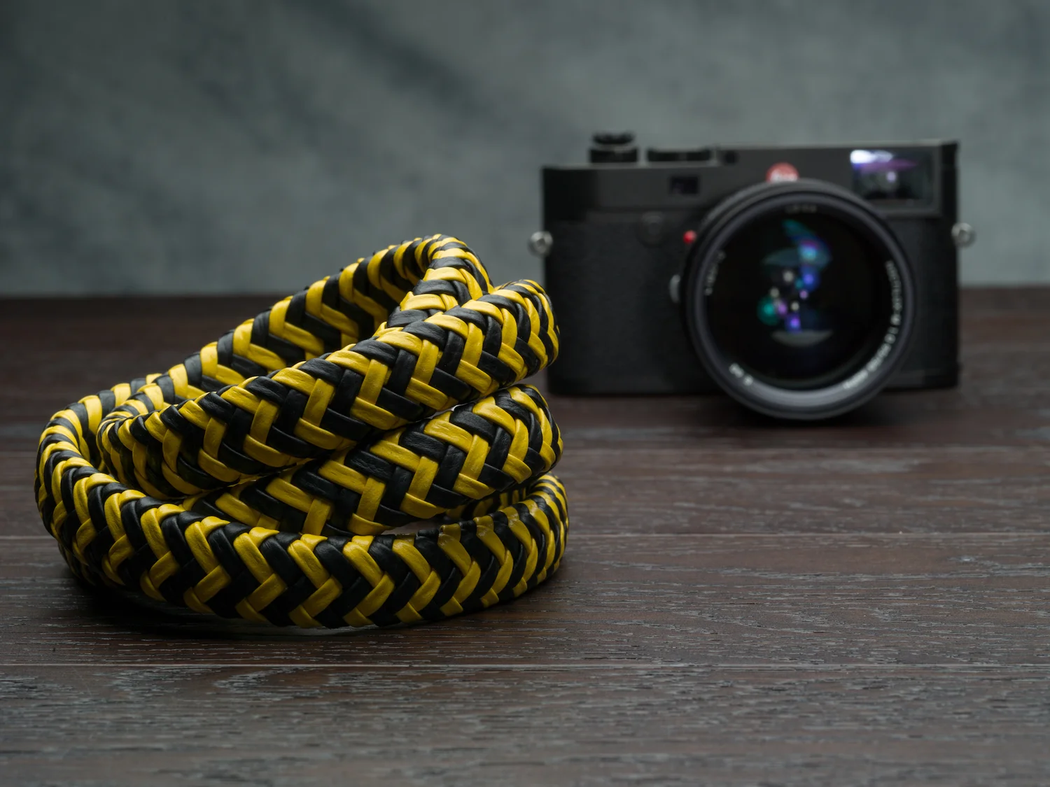 Vi Vante Matador "Batman" Yellow and Black Braided Leather Camera Strap, image 2