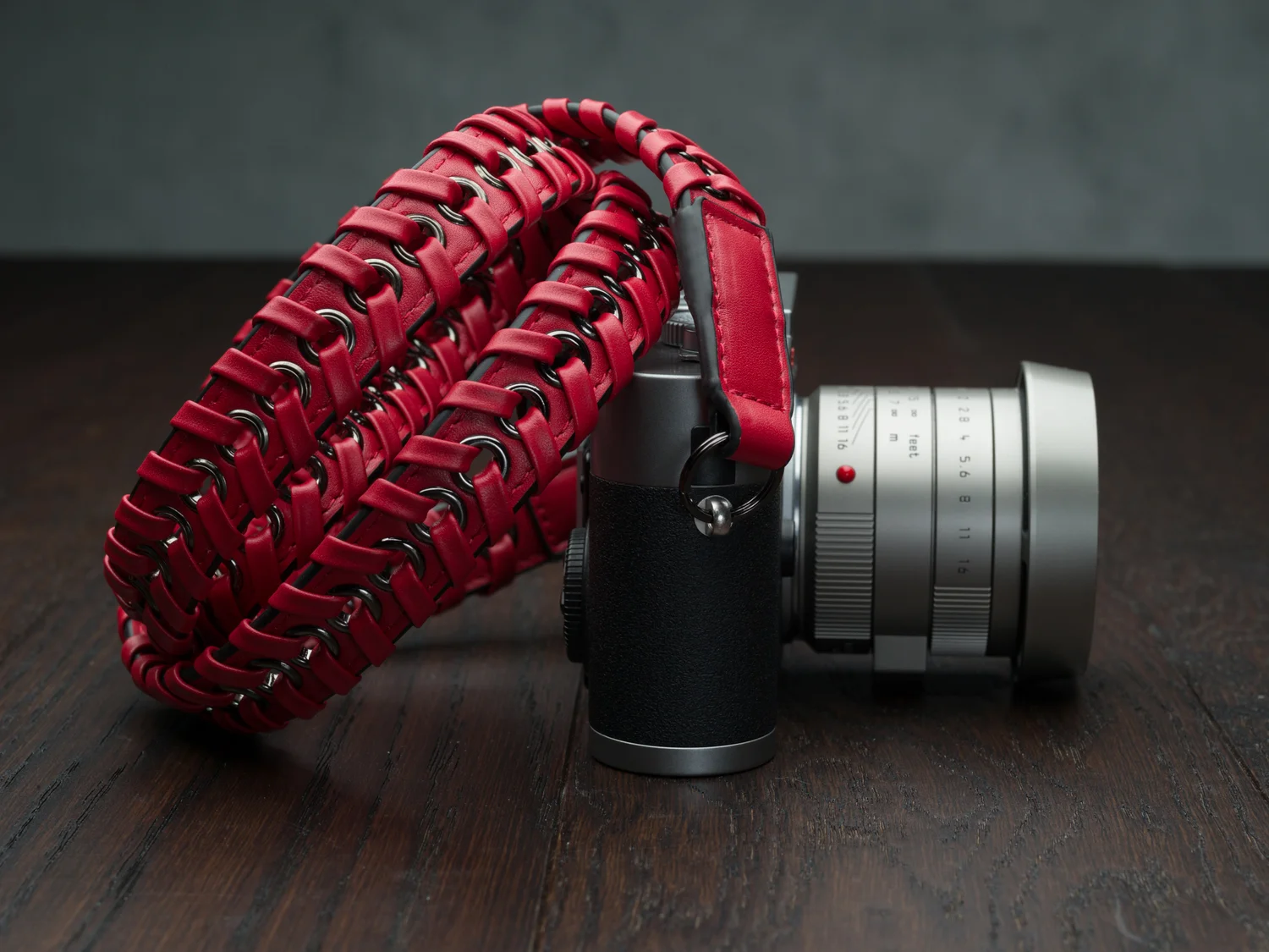 Red Designer Leather Napa camera strap for leica sony fuji q m9 m10