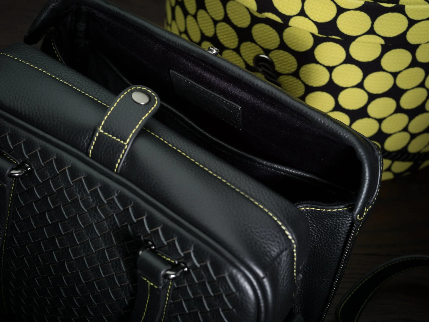 hand woven leather camera bag