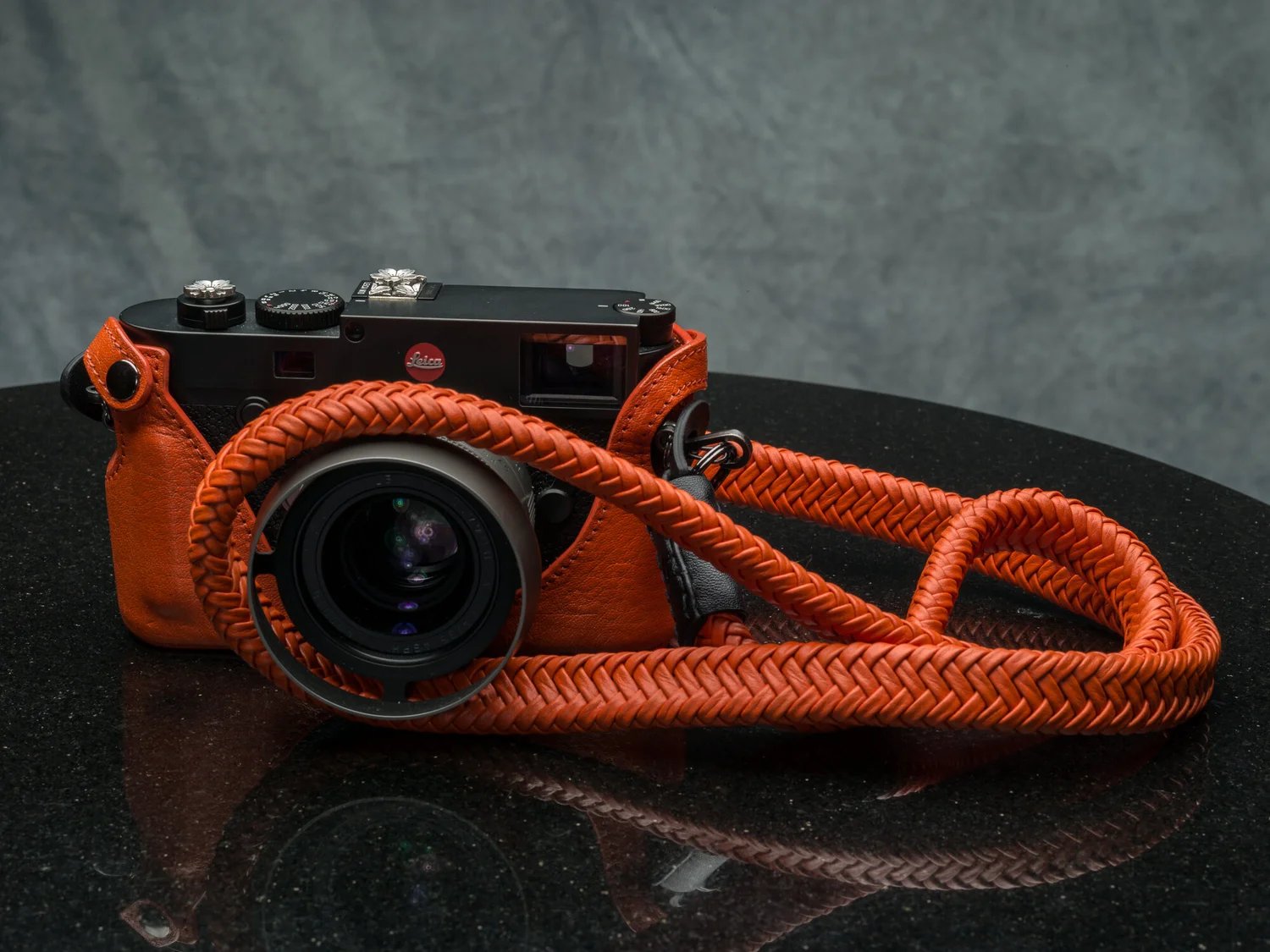 Orange Leather Camera Strap