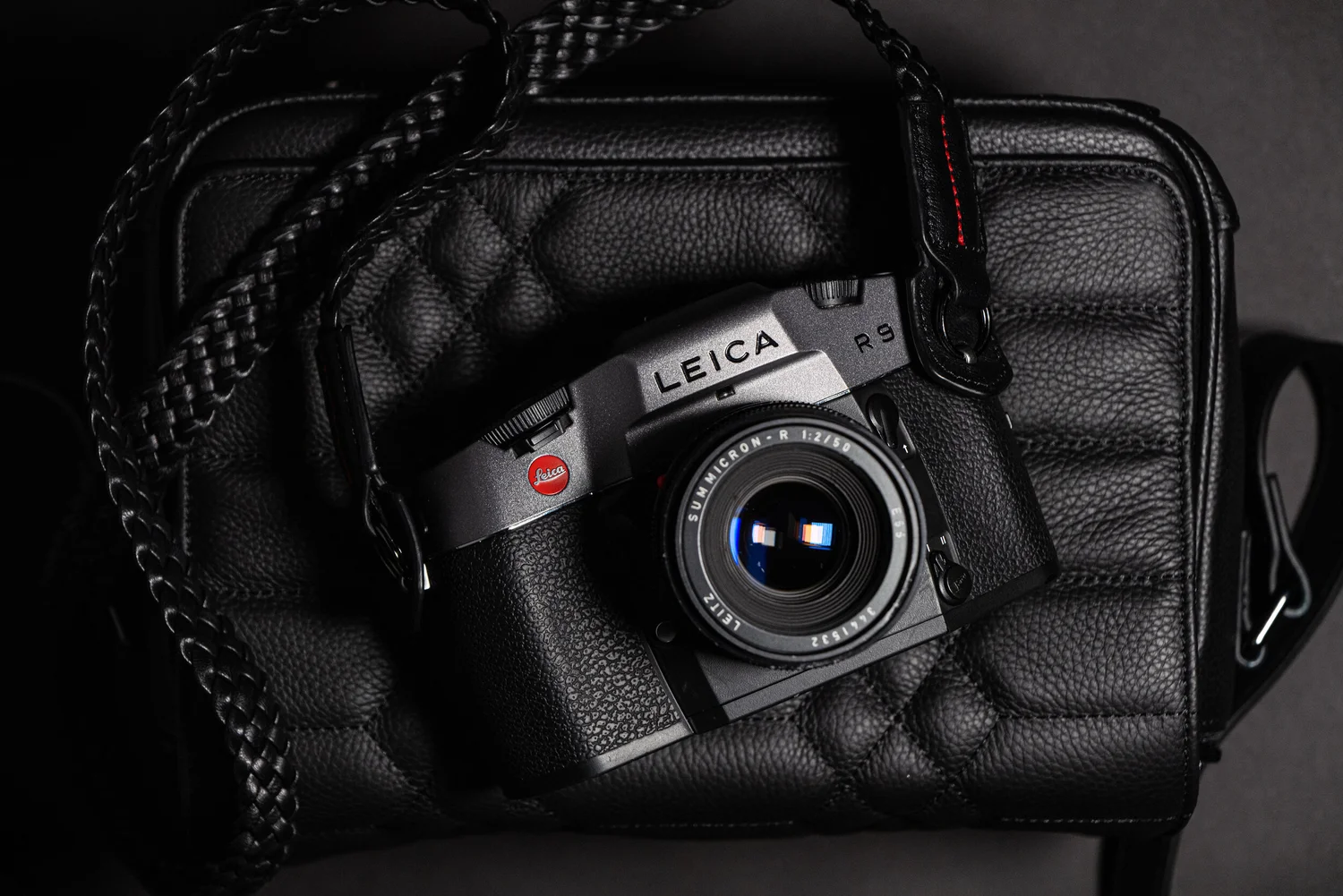 luxury designer black quilted leather camera bag